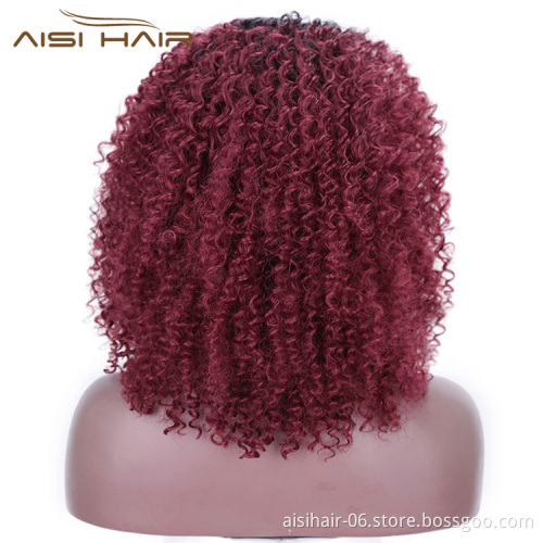 Aisi Hair Medium Long Afro Kinky Curly Wig Ombre Red Dark Root Lace Frontal Wig Synthetic Lace Front Hair Wigs For Black Women